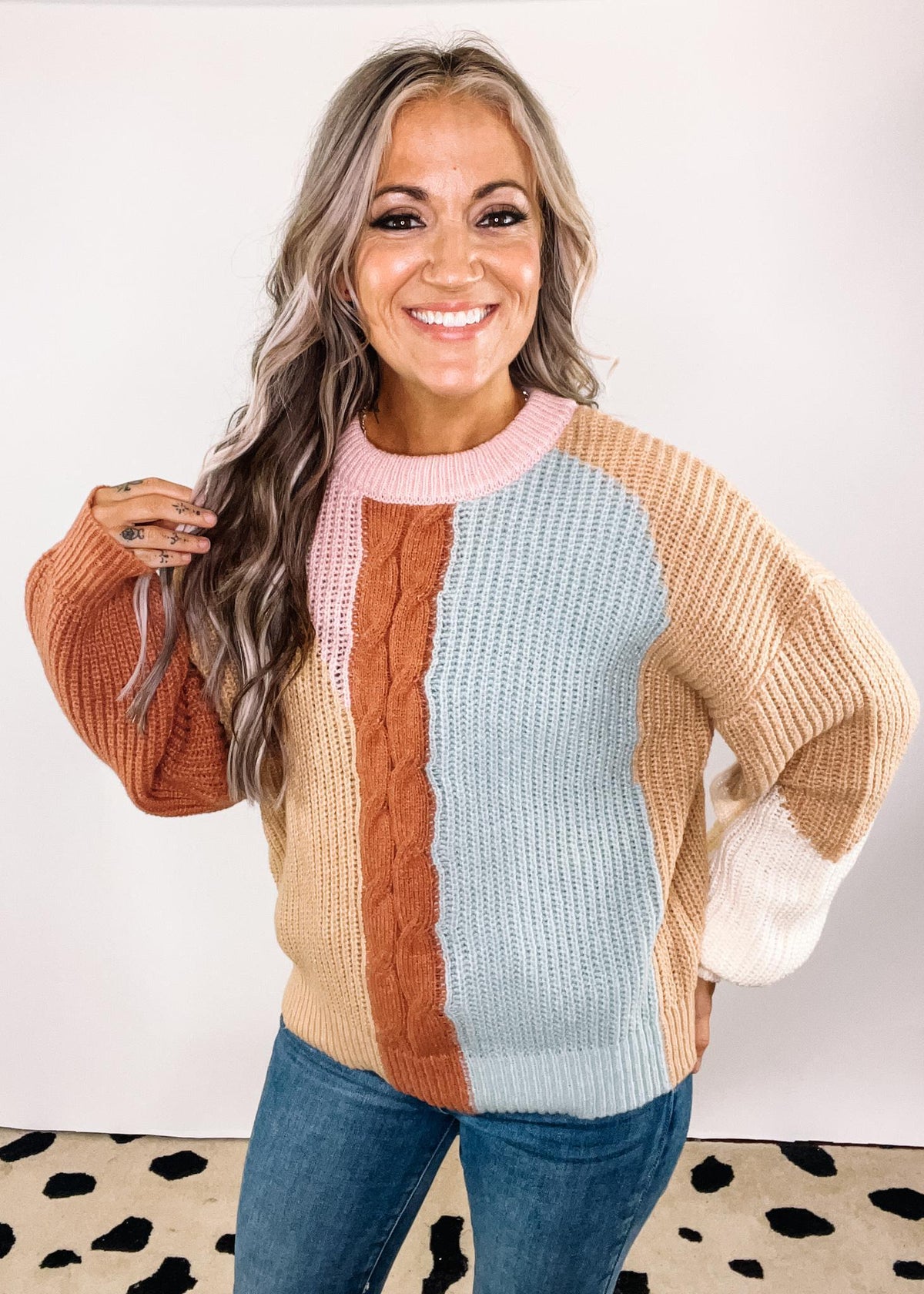 Blush Mix Color Block Cozy Knit sweater