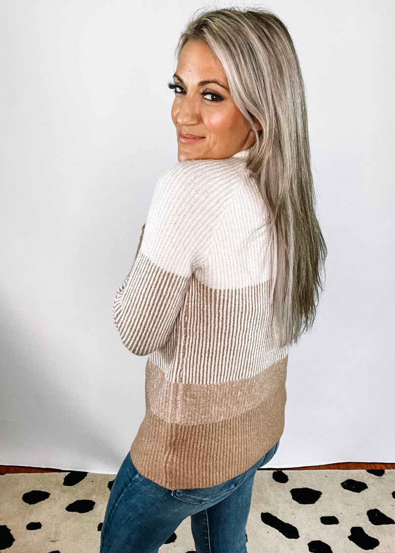 Taupe Color Block Ribbed Crew