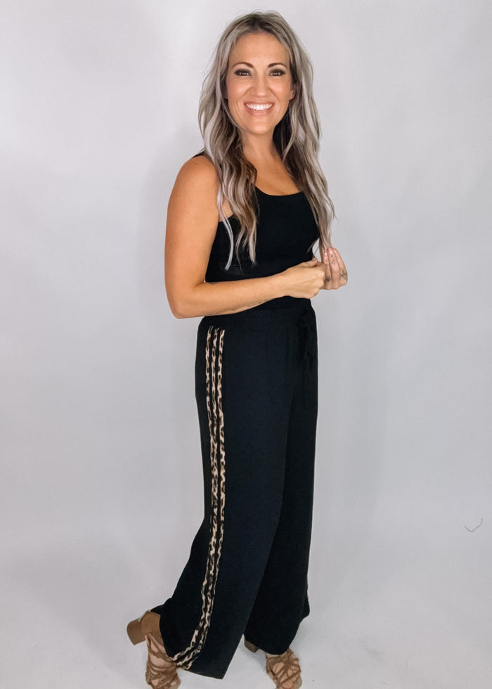 Black Jogger Wide Legs with Animal Print
