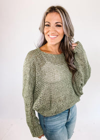 Sage Dolman Style Chunky Knit Sweater