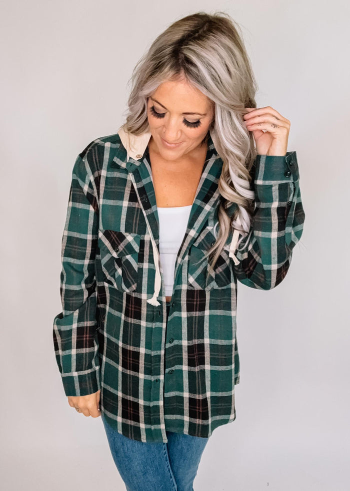 Plaid Shacket with Hoodie