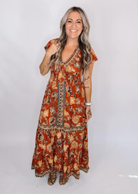 Short Sleeve Fall Printed Maxi Dress