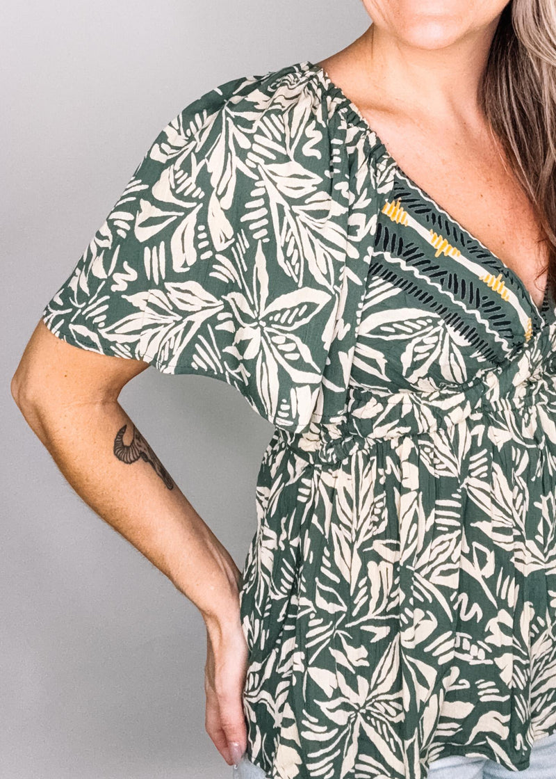 Green Strappy Back Printed Blouse
