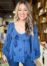 Midnight Floral Print Bell Sleeve Top