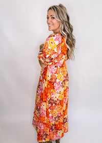 Orange Multi Flower Tiered Dress