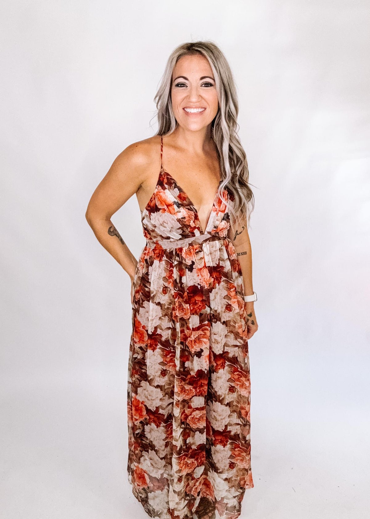 Fall Floral Cross Maxi Maxi Dress