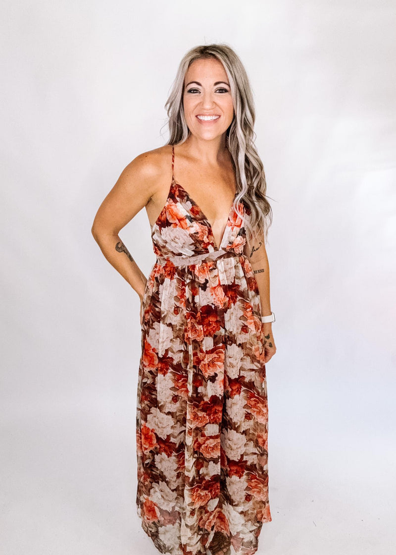 Fall Floral Cross Maxi Maxi Dress