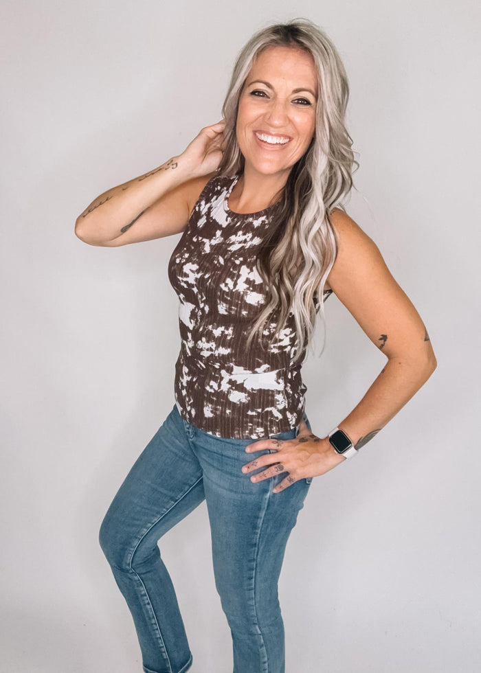 White and Brown Animal Print Tank Top