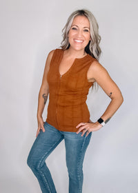 Textured Ribbed Sleeveless Top with Zipper