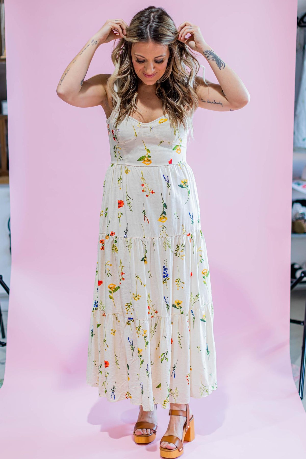 Cream Rustic Floral Maxi