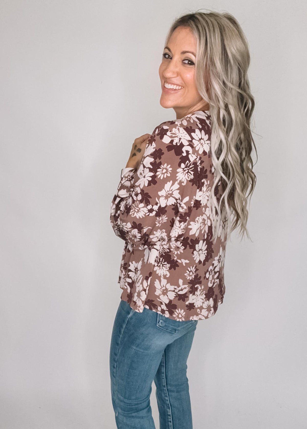 Brown and Cream Floral Babydoll Top