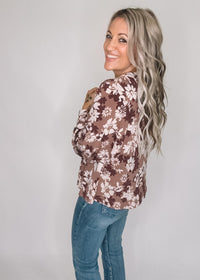 Brown and Cream Floral Babydoll Top