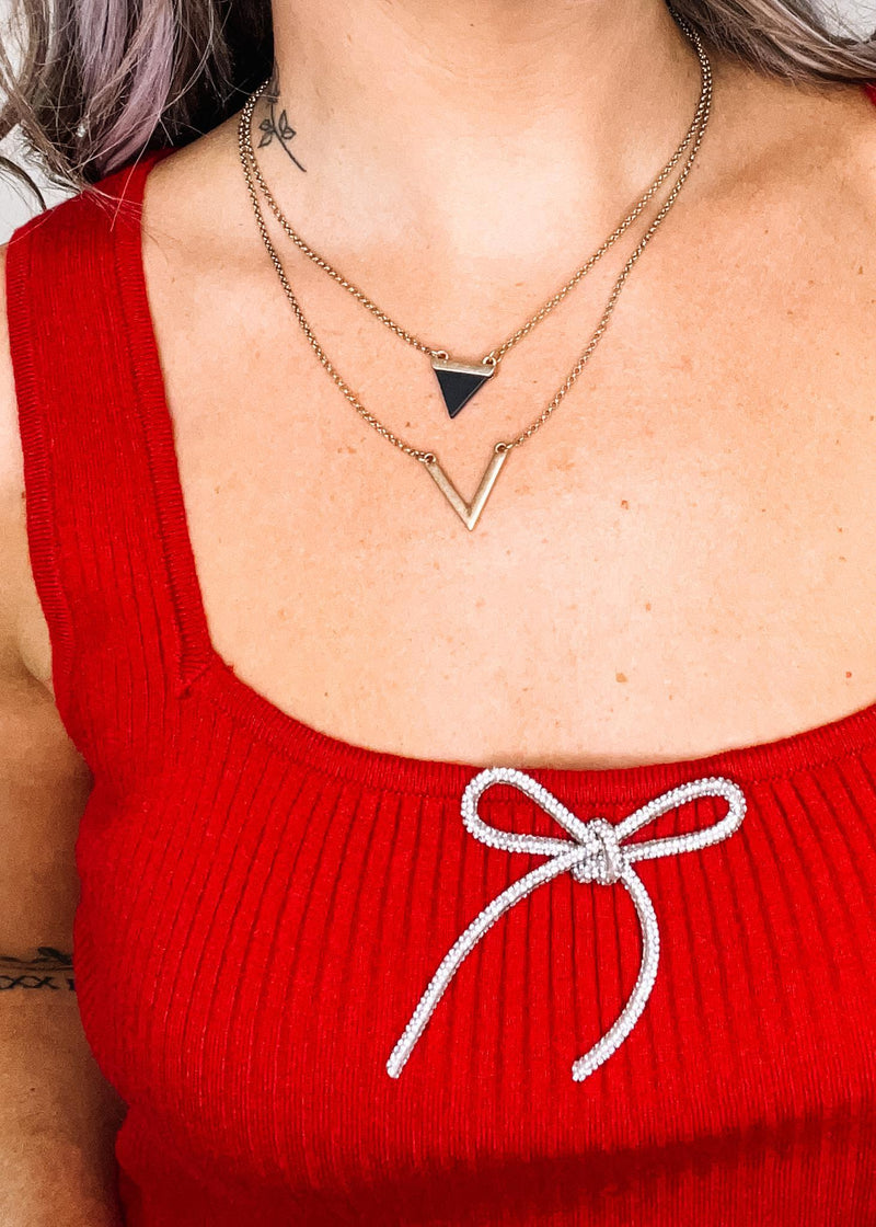 Red Tank with Rhinestone Bow Detail