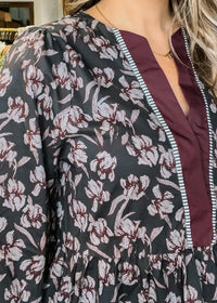 3/4 Sleeve Women Floral Top With Contrast Detail