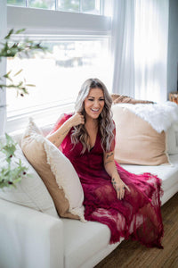 Burgundy Lace Asymmetric Hem Dress