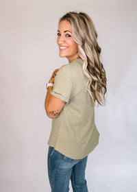 Round Neck Cuffed Sleeve T-Shirt