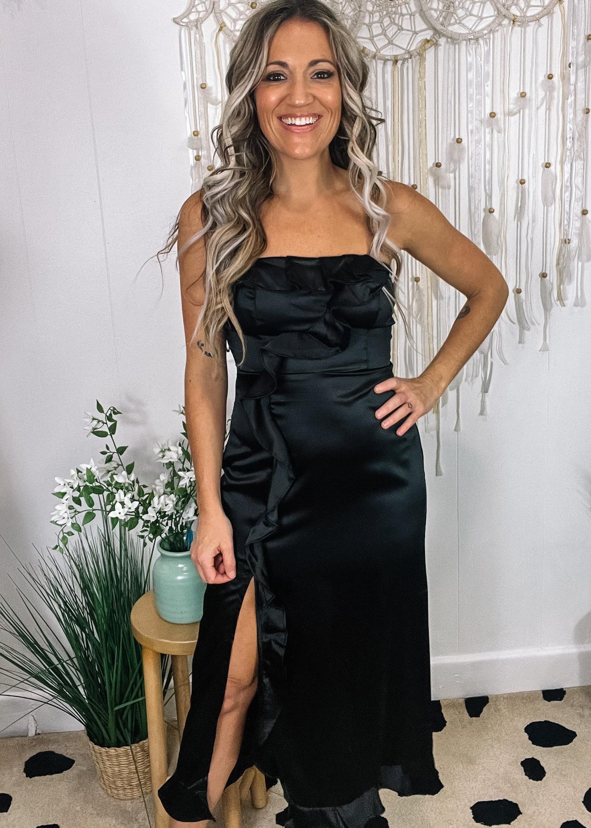black satin ruffle dress Satin Little Black Dress: Short Layered Ruffle Party Dress