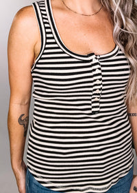 Black and Oatmeal Ribbed Stripe Tank Top