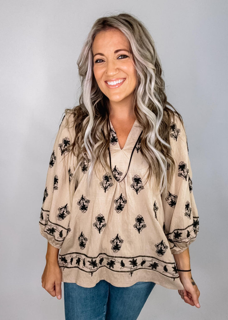 Latte and Black Printed Blouse