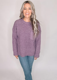 Oversized Purple Sweater with Chest Pocket