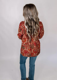 Red and Gold Mix Print Top