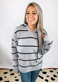 Classic Grey and Charcoal Stripe Hoodie