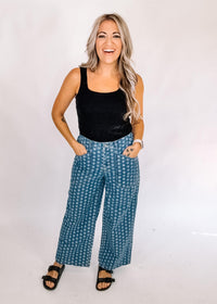 Floral Printed Denim Pants