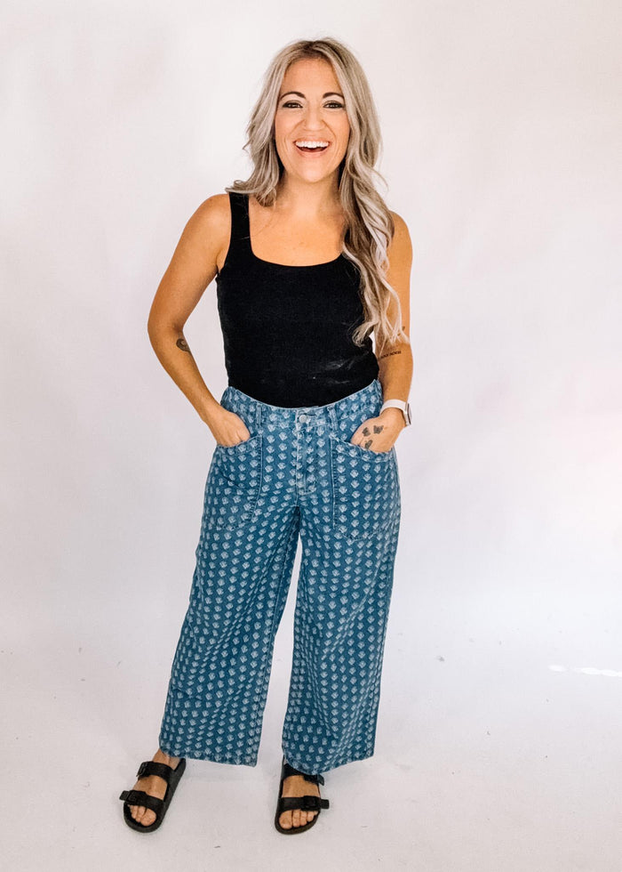 Floral Printed Denim Pants