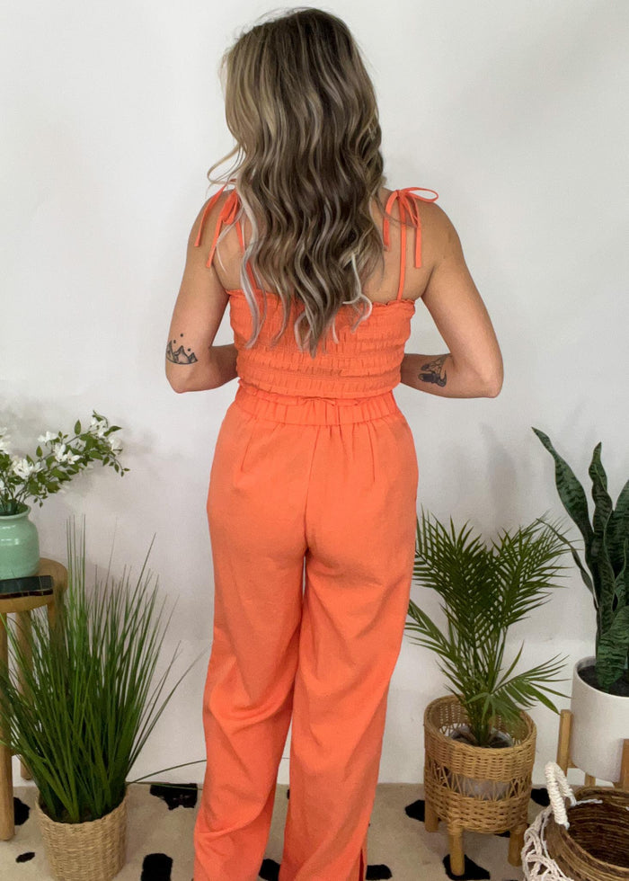 Orange Smocked Crop Top and Pant Set
