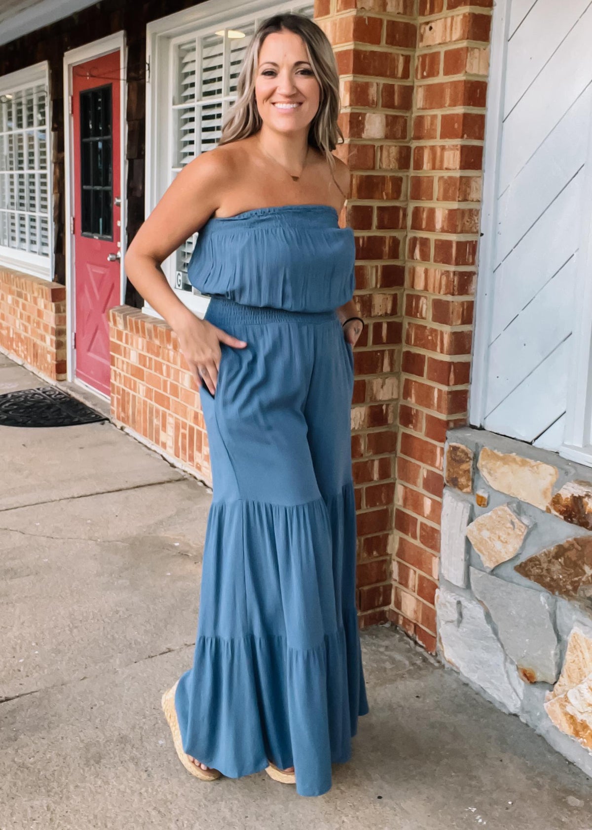 Smocked Tiered Wide Leg Jumpsuit