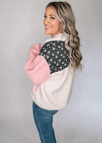 Ivory Floral and Pink Pullover