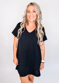 Black Airflow Mini Dress with Pockets