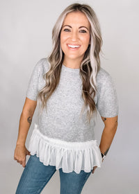 Heather Grey Sweater with Frill Detail
