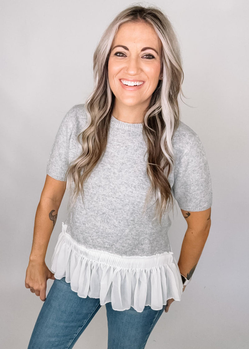 Heather Grey Sweater with Frill Detail