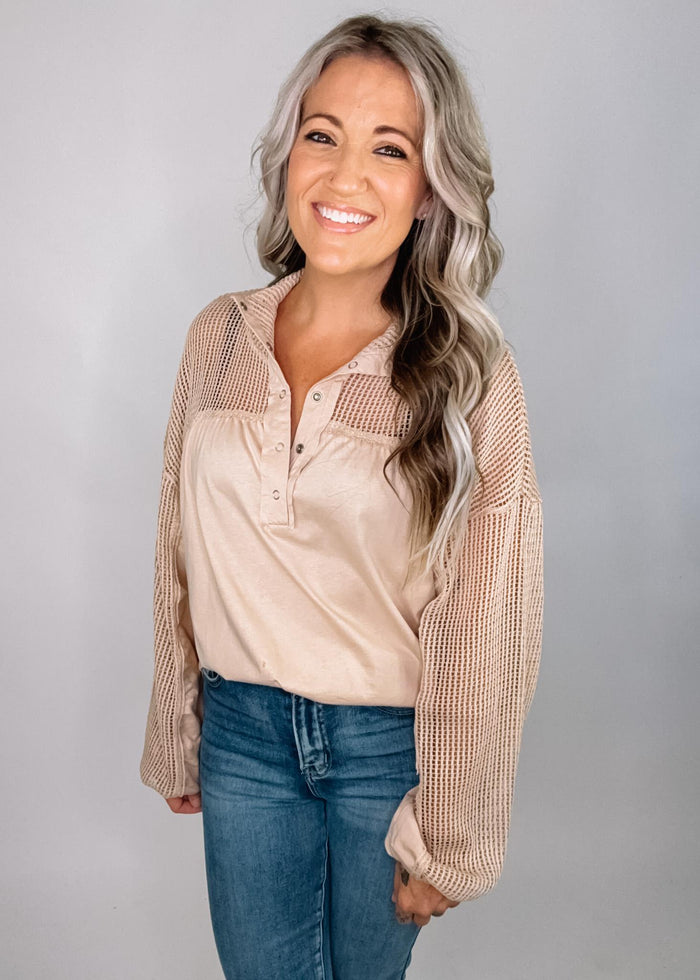 Oversized High Neck Henley Top