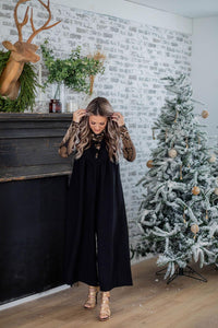 Black Wide Leg Jumpsuit with Ribbon Detail