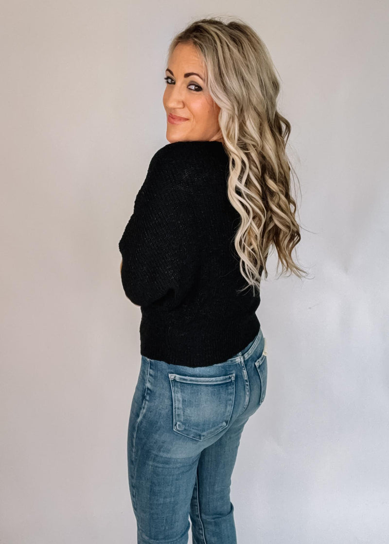 Textured Half Dolman Knit Top