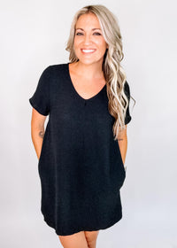 Black Airflow Mini Dress with Pockets