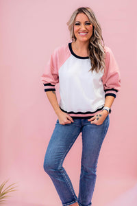 Pink and Navy Ragland Inspired Color Block Top