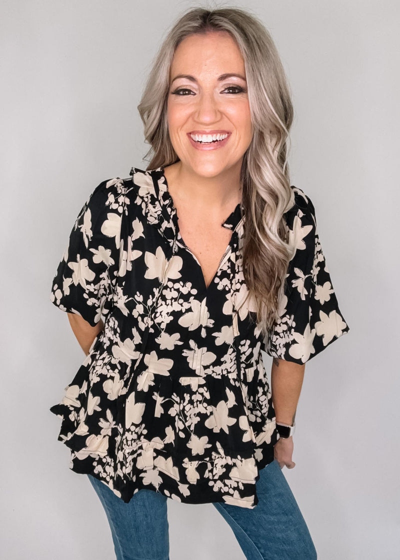 BLACK FRIDAY- Black Floral Blouse