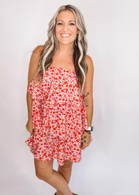 Red Floral Tiered Mini Dress