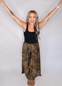 Green Damask Wide Leg Pants