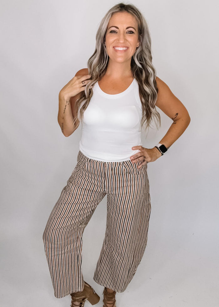 Mineral Wash Striped Barrel Leg Jeans