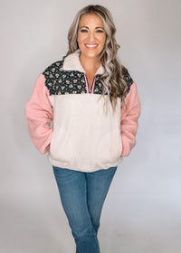 Ivory Floral and Pink Pullover