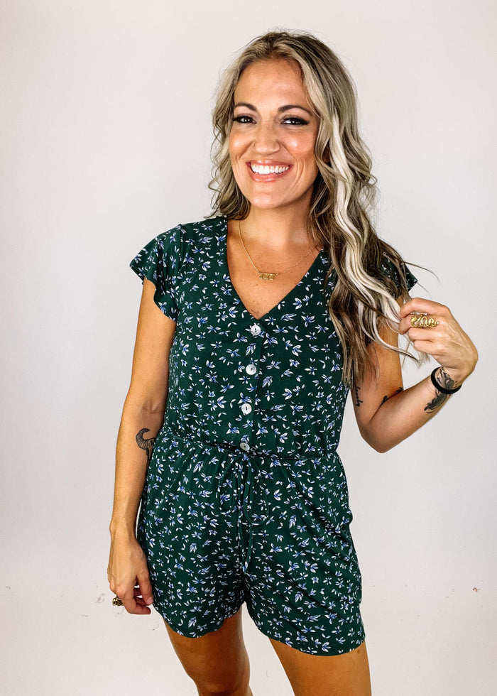 Green with Blue Floral Romper
