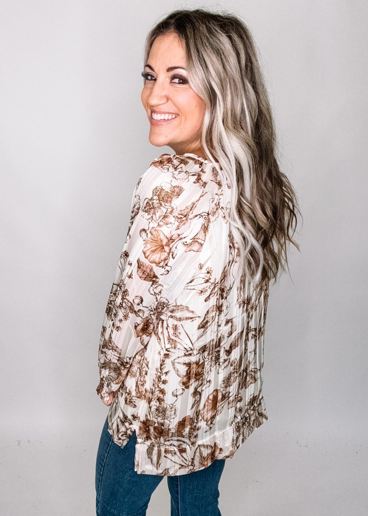 Floral Blouse with Metallic Stitching Detail