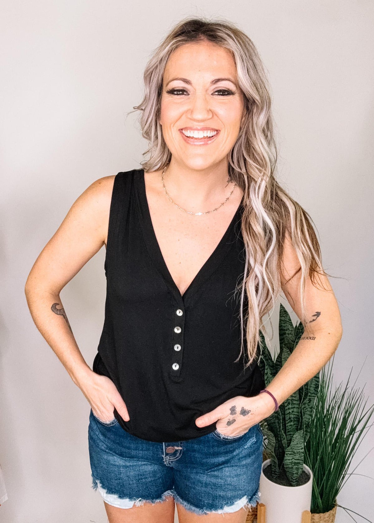 Sleeveless Top with Front Buttons