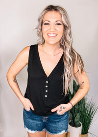 Sleeveless Top with Front Buttons