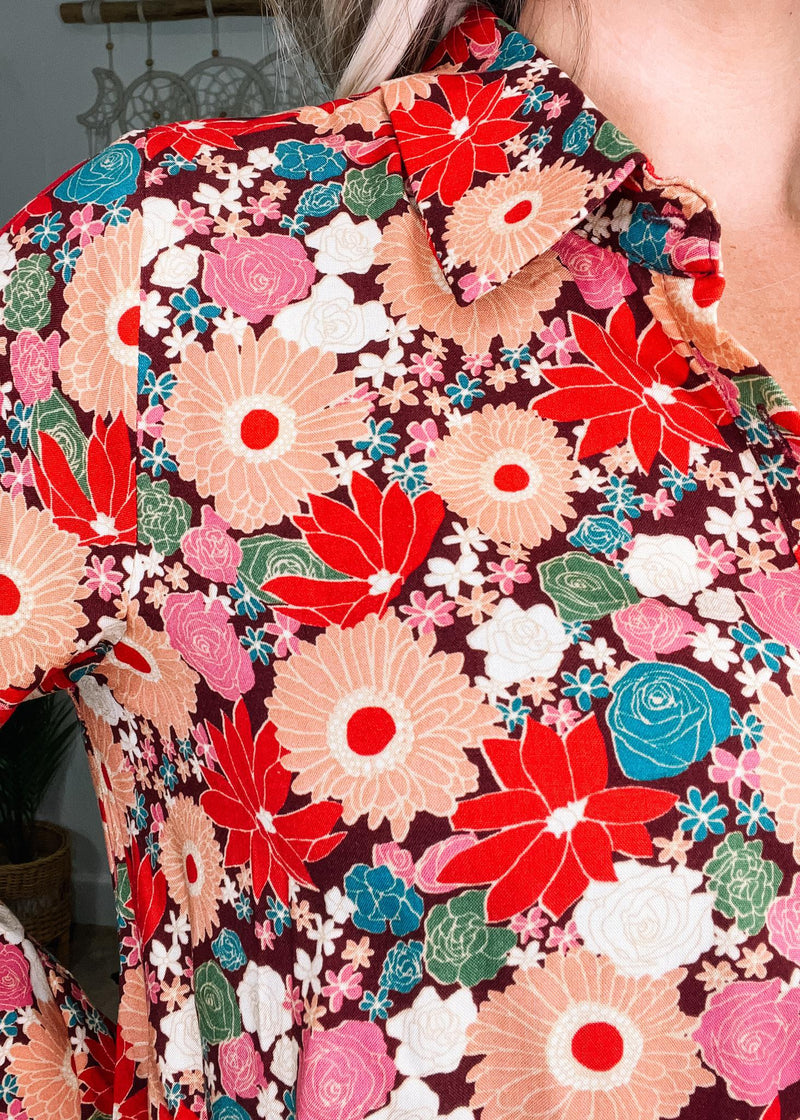 Marsala Floral Button Down Tunic