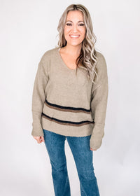BLACK FRIDAY Taupe Knit Top with Stripe